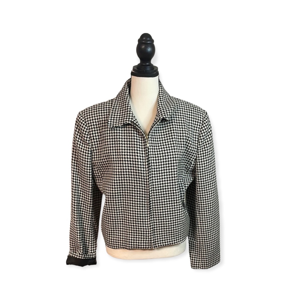 Vintage-Style | David N. Petites Houndstooth Wool Jacket Dark Academia Size 16P